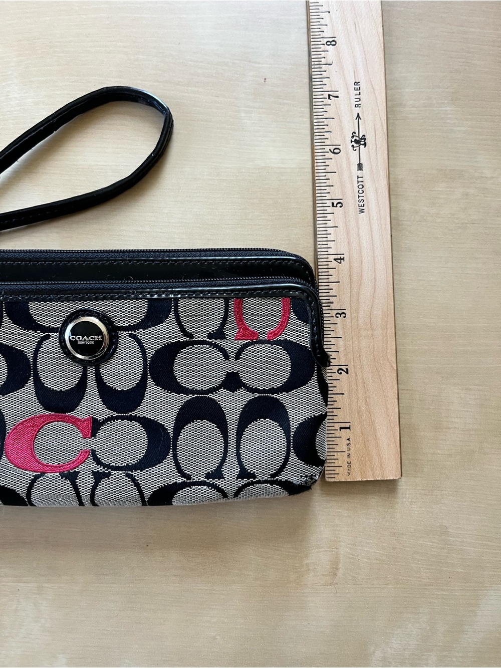 Coach Poppy Signature Wristlet in Black, Gray & Red - Picture 3 of 14